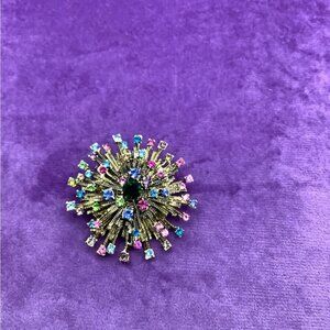 Art Deco Colorful Rhinestone Brooch